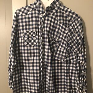 Navy blue gingham button down